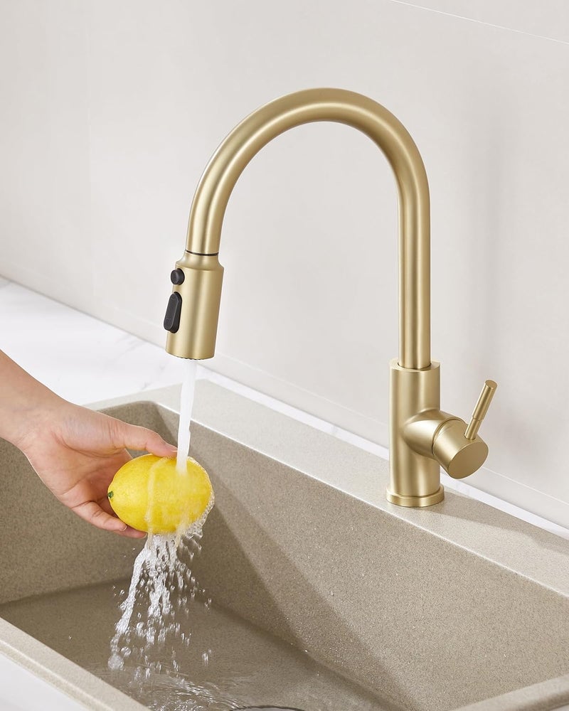 HEISOK Pull Down Spray Head for Kitchen Sink, Replacement with 15 Adapters, 3 Function Pull Out Faucet Sprayer Nozzle, Brushed Gold - Image 5